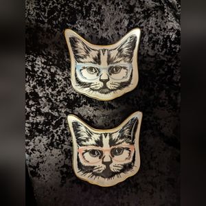Hipster cat trinket holder dish set